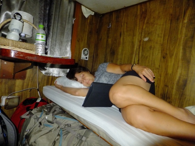 Cindy snug in her berth on the way to Sapa
